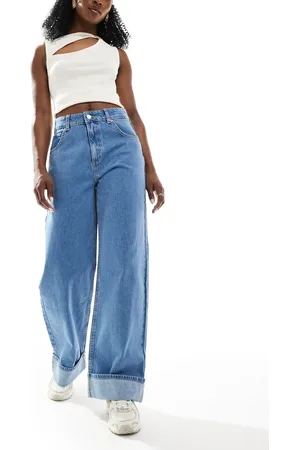 ASOS Loose jean with deep turn up cuff in clean mid