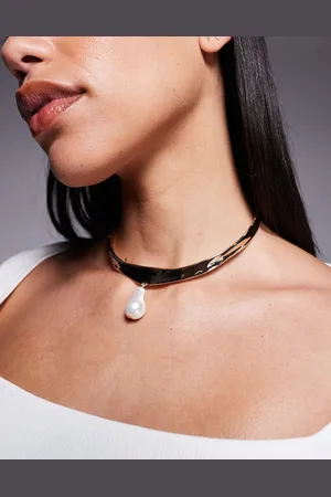 ASOS Torque choker with faux pearl design in tone
