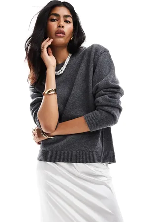 & OTHER STORIES Merino wool blend knitted sweater with bold shoulder in grey dark