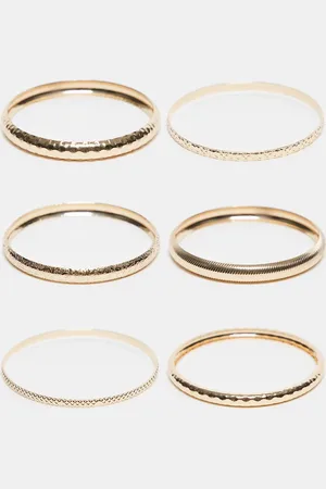 ASOS ASOS DESIGN Curve pack of 6 bracelets in mixed hammered design in tone