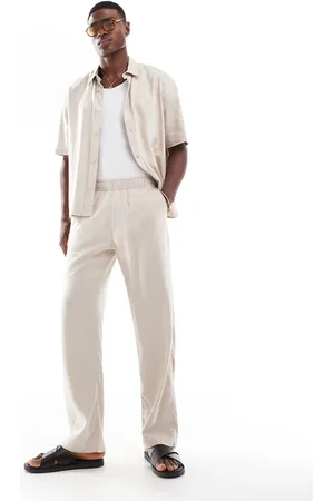 Bershka Linen rich co-ord trouser in beige