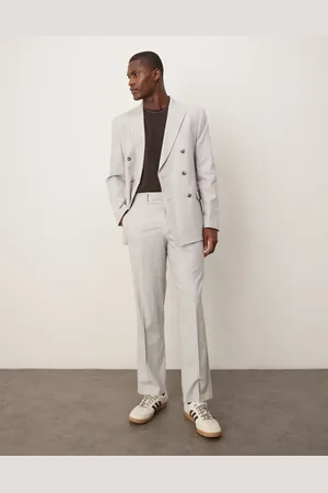 ASOS Linen blend straight leg suit trousers in pebble