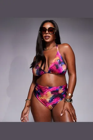 ASOS ASOS DESIGN Curve Arina high leg high waist bikini bottom in pink abstract print