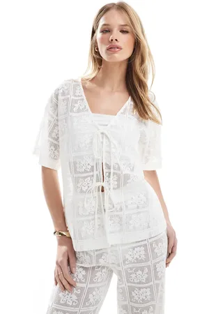 4th & Reckless Beach crochet lace tie front top co-ord in