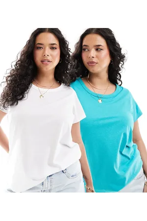 Yours 2 pack t-shirt in white & aqua
