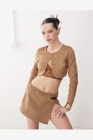 COLLUSION Faux suede long sleeve crop top in