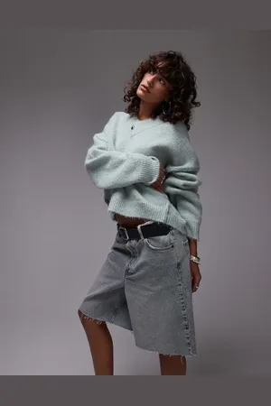 Topshop Knitted high v-neck fluffy jumper in