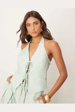 ASOS Tailored halter tie front top co-ord in pistachio