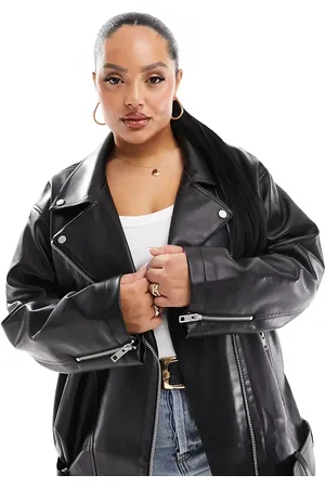 ASOS ASOS DESIGN Curve longline oversized faux leather biker jacket in
