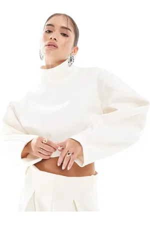 ASOS Funnel neck crop top with cocoon sleeve in coconut milk