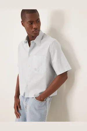 ASOS Boxy linen blend shirt with tonal chest embroidery in