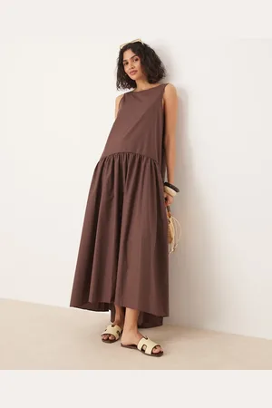 ASOS Drop waist cotton maxi dress in chocolate