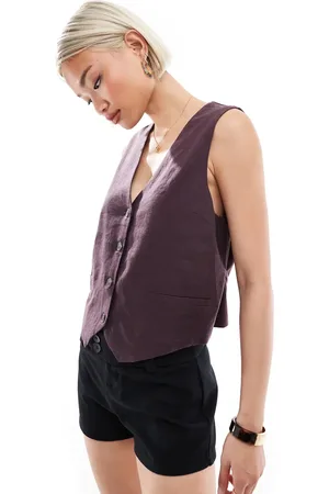 Pull&Bear Linen waistcoat in wine