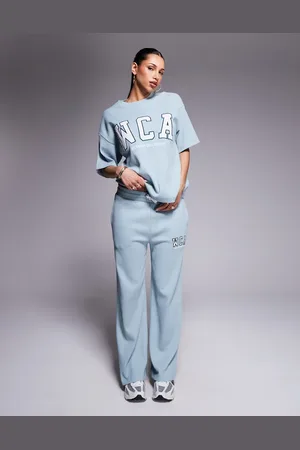 ASOS Weekend collective co-ord waffle jogger with varsity logo in washed sage