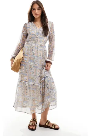 VERO MODA Smock maxi dress in pink patchwork print