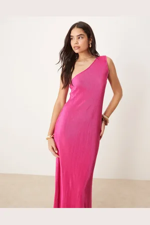 VILA Plisse one shoulder sleeveless maxi dress in raspberry