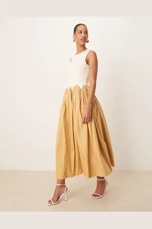 Never Fully Dressed Contrast drop hem midaxi dress in camel