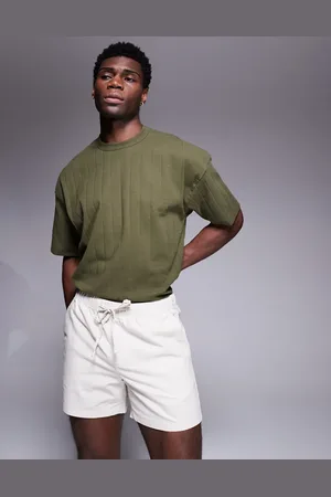 ASOS Slim shorter length linen blend shorts in stone