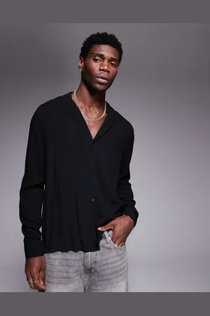 ASOS Fit viscose shirt with deep revere collar in