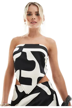 4th & Reckless Satin scarf top co-ord in mono print