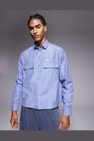 ASOS Boxy striped shirt with chest embroidery in