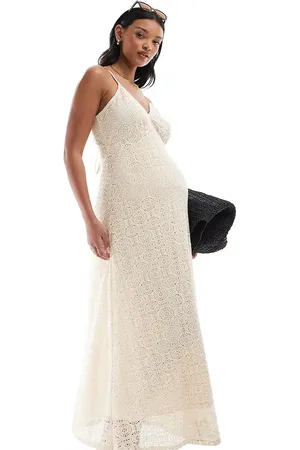 VERO MODA Plunge front lace maxi dress in cream