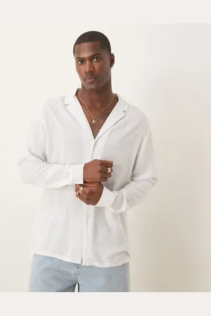 ASOS Fit viscose shirt with deep revere collar in
