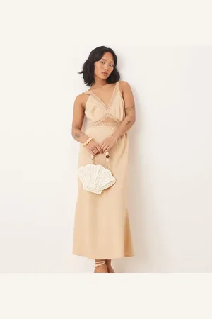 Never Fully Dressed Petite Mimi linen cut-out midaxi dress in oatmeal