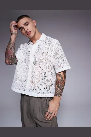 ASOS Premium boxy revere shirt in white lace