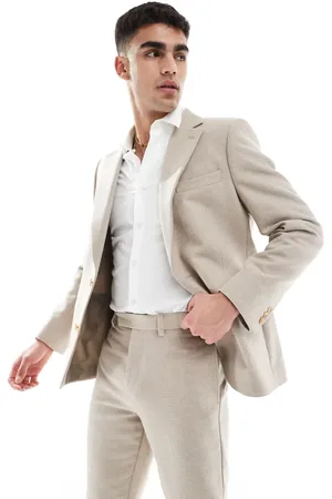 ASOS Wool blend slim suit jacket in camel weave