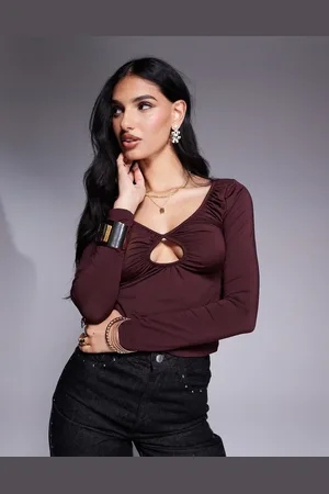 ASOS Ruched keyhole long sleeve top in