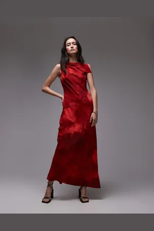 Topshop Asymmetric neck bias cut midi dress in mineral
