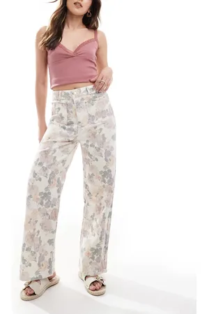 ASOS Ankle grazer clean wide leg jeans with front pockets in floral