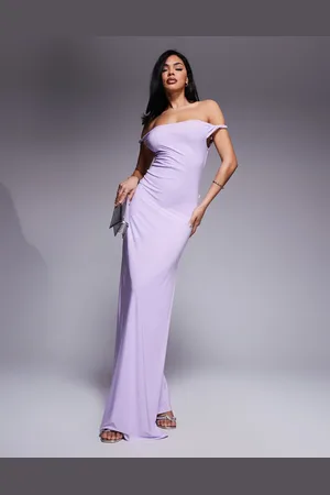 ASOS Twist shoulder with lace up back maxi dress in lilac