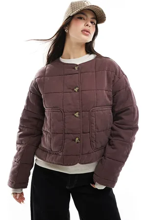 ASOS Crop collarless quilted jacket in chocolate
