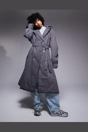 Liquor N Poker Denim maxi trench coat with raw edges in