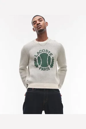 Lacoste Long sleeve crewneck jumper in with tennis emblem