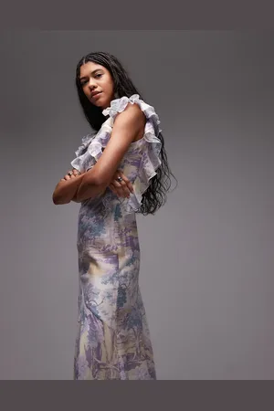 & OTHER STORIES Maxi dress with ruffle edging and low back in vintage landscape print