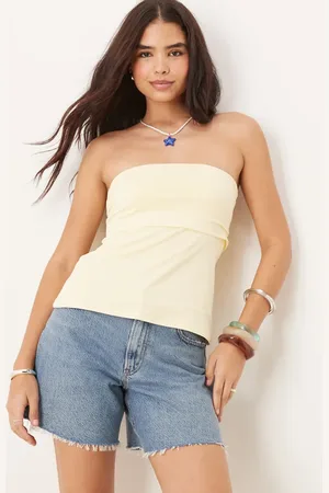 Abercrombie & Fitch Curve love high rise loose denim shorts with frayed hem in medium wash