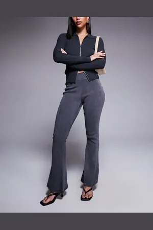Good For Nothing Ribbed panel detail flare trouser in charcoal