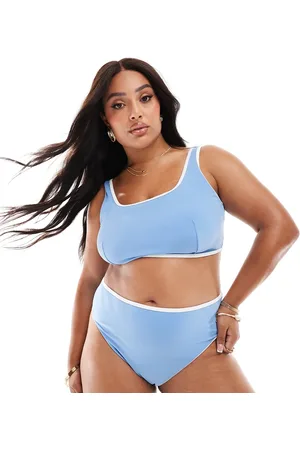 ASOS Curve contrast binding high leg high waist bikini bottom in dusty