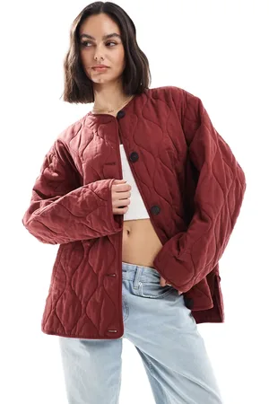ASOS Dolphin hem collarless quilted jacket in dark red