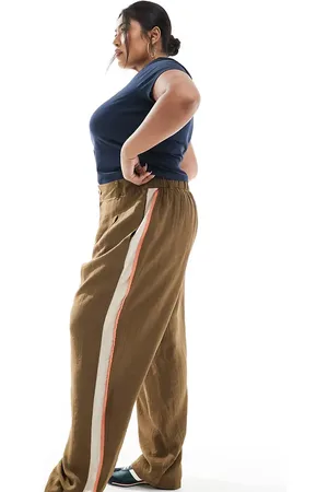 ASOS Curve tailored contrast panel trousers in mocha
