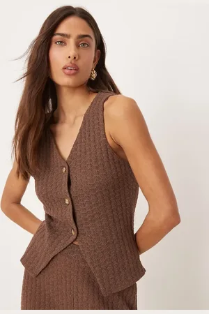 ASOS Co-ord knit button through sleeveless waistcoat in chocolate
