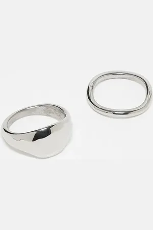 ASOS 2 pack waterproof stainless steel chunky and slim molten ring in tone