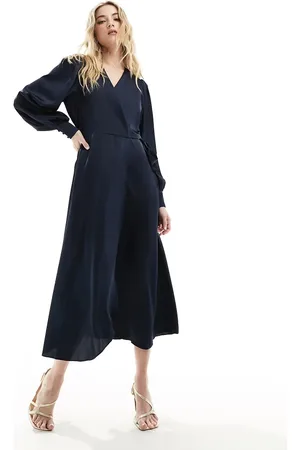 VILA Wrap full maxi dress in navy