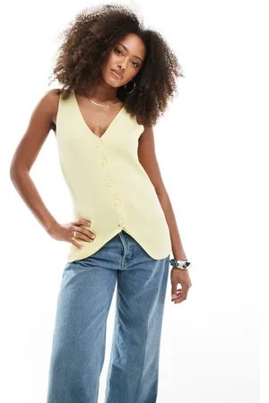 ASOS Knitted v neck waistcoat in buttermilk