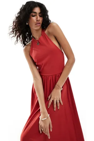 ASOS Halter neck low back maxi sundress in chilli red