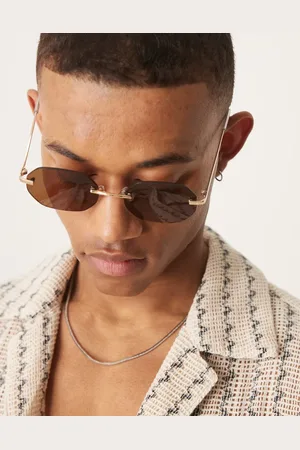 ASOS Round rimless sunglasses with brown lenses and temples