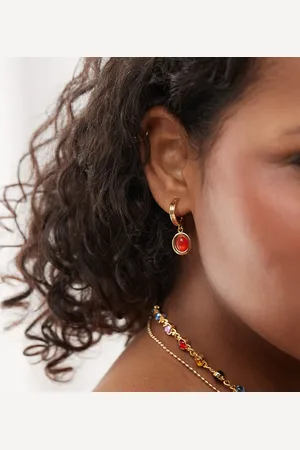 En Route 18k plated devon carmelian red stone charm hoop earrings